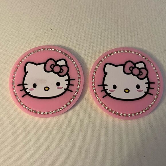 Hello Kitty car cup Coasters in Pink with bling Set of 2 NWT - Picture 6 of 6